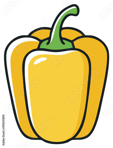 Cartoon illustration of a ripe yellow bell pepper with green stem.