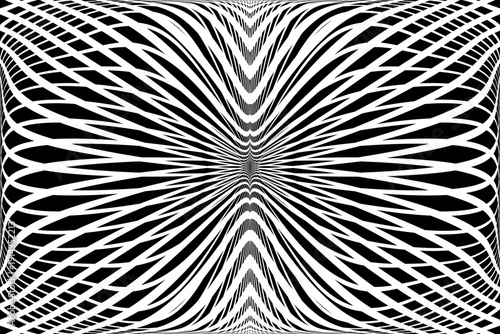 Symmetrical Op Art Black and White Lines Pattern. Abstract Textured Background