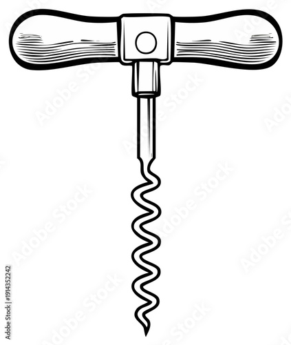 Classic T-Handle Corkscrew Tool for Opening Wine Bottles with Wooden Handle and Metal Spiral