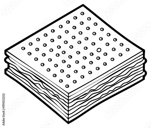 Isometric line art illustration of a stacked cracker snack food with holes
