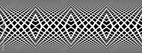 Abstract Seamless Op Art Geometric Black and White Diamonds Pattern with 3D Illusion Effect. Convex Ornament.