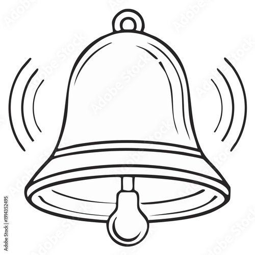 Vibrating ringing bell with sound waves illustration in black and white