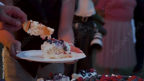 Newlyweds cutting the wedding cake at their wedding, happy day