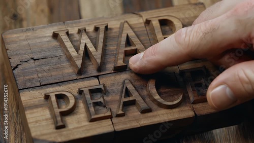 Three-Dimensional Rendered Illustration of Wooden Block Letters Spelling Conflict and Harmony Themes