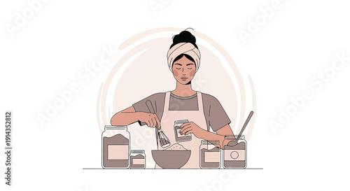 Woman Preparing Homemade Food in Jars with Apron and Towel