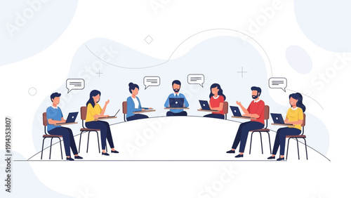 Team Meeting, Brainstorming, Collaboration, Discussing Ideas with Laptops