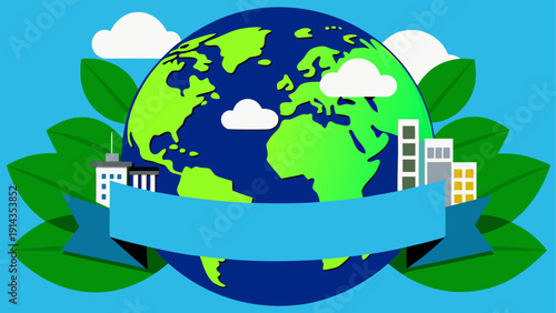 the world in the nature Sustainable development and global environmental harmony with nature and industry icons.