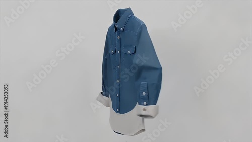A Professional Business Shirt in Blue Presented from Both Front and Rear Perspectives on a Plain White Background