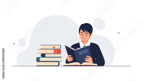 Student Reading Book Stacked Books Desk Education Learning Knowledge Study
