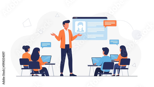 Business Training Seminar with Presentation and Laptops