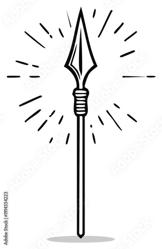 Black and white hand drawn spear with radiating lines