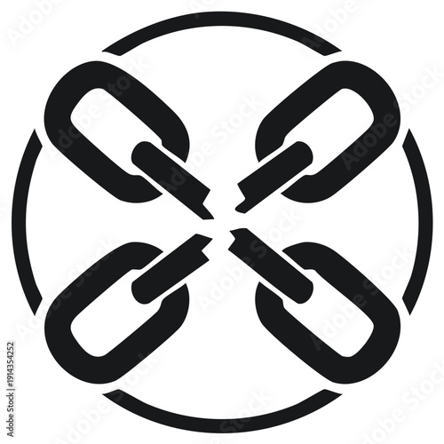 Broken Chain Links Within Circle Signifies Freedom Or Security Breach Symbolic Design