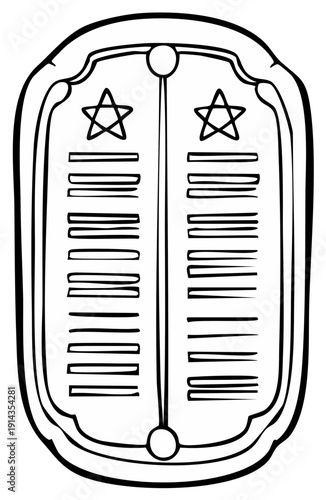 Drawn religious tablets with stars and laws symbolic representation