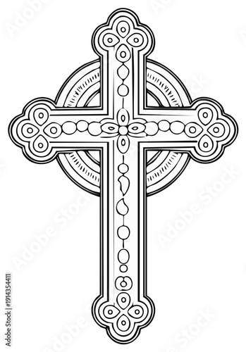Celtic Cross Illustration Ornamental Religious Symbol Design Line Art