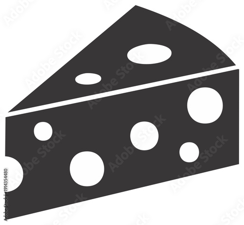 Simple dark gray graphic of a cheese wedge with holes