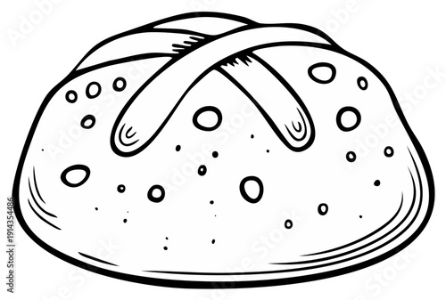 Hot Cross Bun Line Art Illustration for Easter Holiday Baking and Sweet Treat Concepts