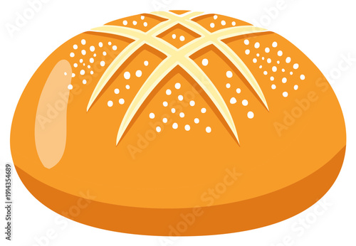 Freshly Baked Artisan Bread Roll with Salt, Traditional Food, Bakery Illustration