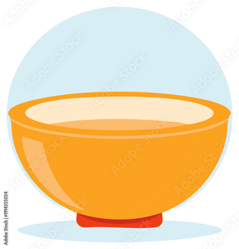 Simple flat design icon of an orange bowl filled with warm soup or broth