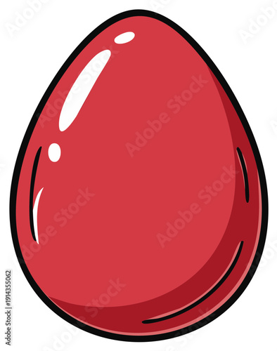 Red cartoon egg with a glossy sheen and a defined outline.