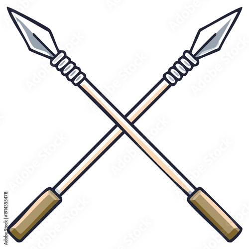 Two Crossed Spears Symbolizing Warfare and Ancient Weaponry