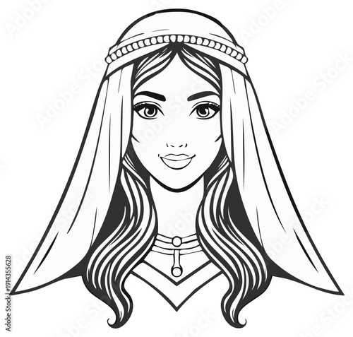 Elegant Portrait of a Woman in Traditional Middle Eastern Headwear and Jewelry