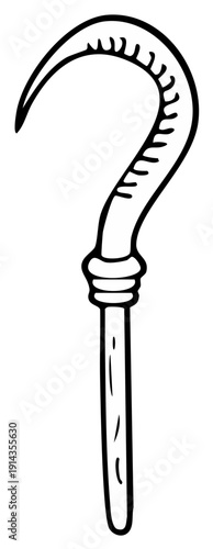 Black and white cartoon line drawing of a pirate's prosthetic hook hand