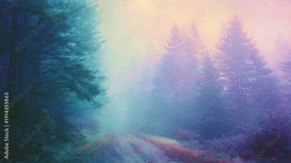 Obraz premium Mystical Foggy Forest Landscape