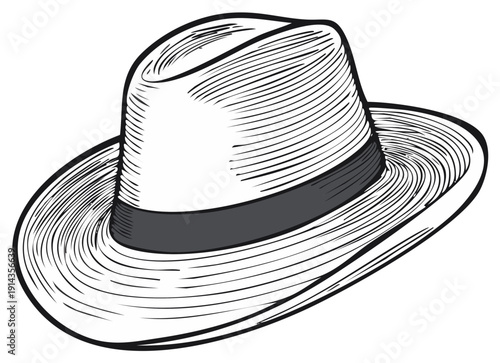 Classic men's fedora hat in a vintage hand-drawn engraved illustration style
