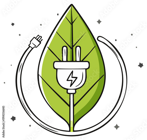 Eco-friendly energy concept with leaf and plug
