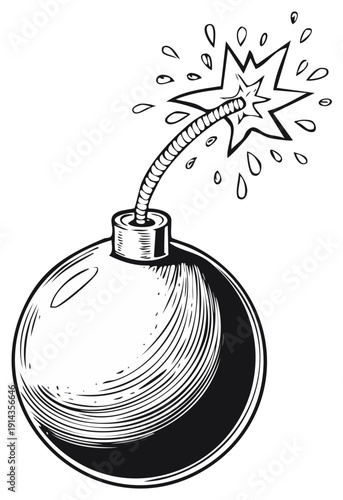 Explosive Bomb with Burning Fuse and Sparks Ready to Detonate