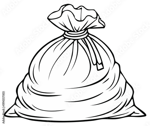 Outlined illustration of a tied burlap sack