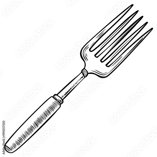 Classic Etching Style Four-Tined Dinner Fork with Textured Handle