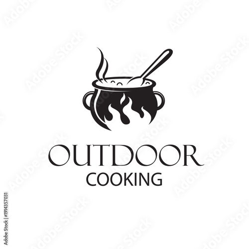 outdoor cooking process on cauldron isolated on white background