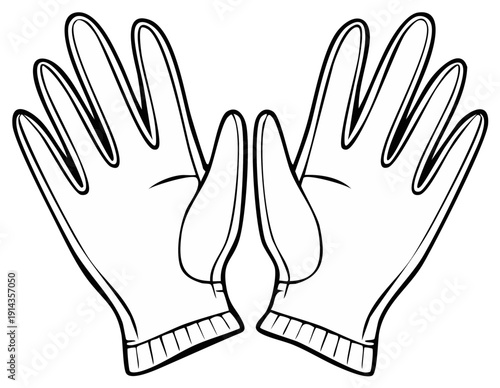 Cartoon Hands Wearing Gloves Vector Illustration Black and White