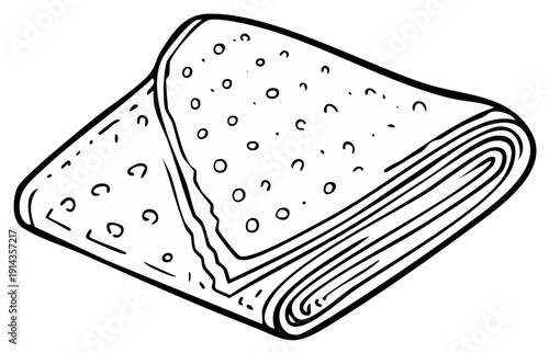 Hand drawn illustration of stacked crepes with small circles and crescent shapes