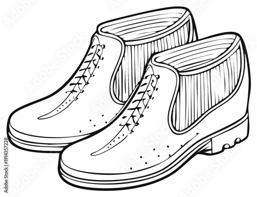 Outlined Illustration of Two Waterproof Rubber Boots