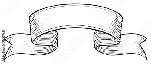 Engraved Banner Ribbon: Decorative Scrollwork with Blank Sign Space