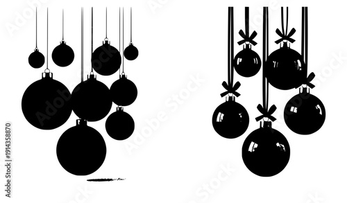 Black Christmas Ornaments Hanging Collection – isolated on transparent background