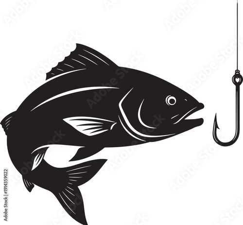 Fishing Icon – Fish and Hook Silhouette
