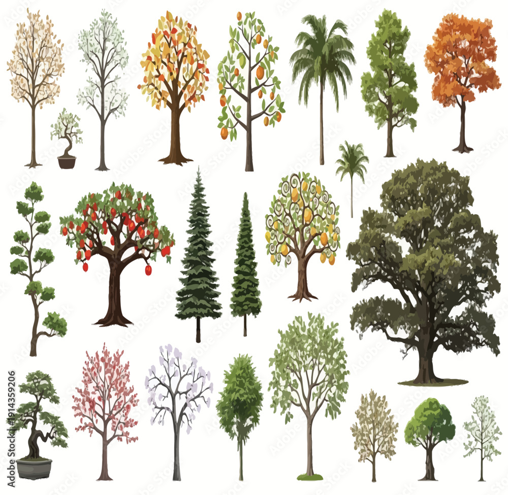 Fototapeta premium A diverse collection of trees in various shapes and colors.