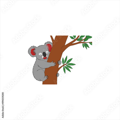 Koala bear clinging to tree branch illustration