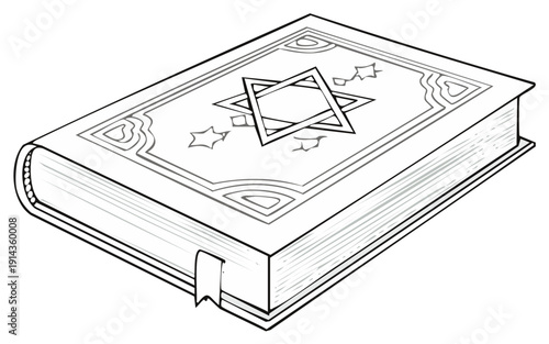 Outline illustration of a closed Jewish religious book featuring the Star of David symbol on its cover
