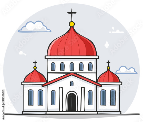 Wallpaper Mural Stylized Orthodox Church with Red Domes and Crosses Under a Cloudy Sky Torontodigital.ca
