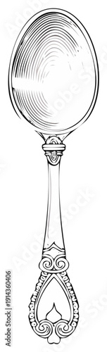 Elegant engraved vintage spoon illustration
