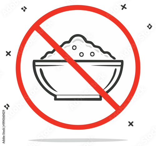 Illustration of a bowl of sugar with a red prohibition sign indicating no sugar