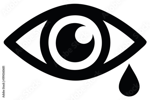 Eye Icon with Single Tear Drop Illustration Grief Sadness Sorrow Isolated