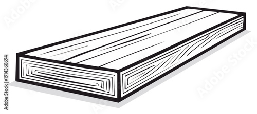 Single Wooden Plank Illustration with Wood Grain Pattern and Perspective View