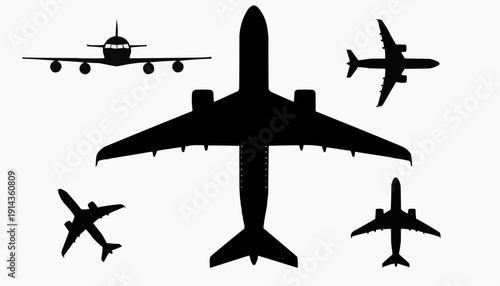 set of silhouettes of airplanes