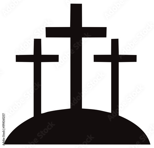 Three crosses silhouette on hill symbolic of christianity faith and resurrection hope