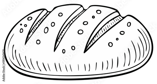 Hand Drawn Sketch of Freshly Baked Loaf of Bread with Scoring and Flour Dots